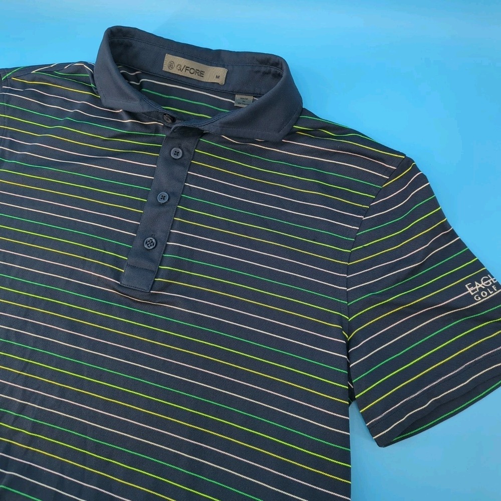 G/FORE Eagle Vail Golf Club Polo Shirt Mens Navy Striped Preppy Outdoors G4 READ